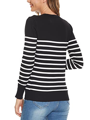Image of Spicy Sandia Women's Long Sleeve Crewneck Sweaters Dressy Casual | Striped or Solid Available, Classic, Business Casual Tops for Office Work