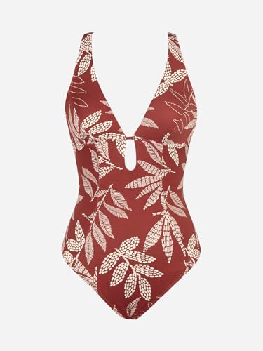 CUPSHE Women's One Piece Swimsuit Deep V Neck Keyhole Cutout O Ring Textured Bathing Suit, M