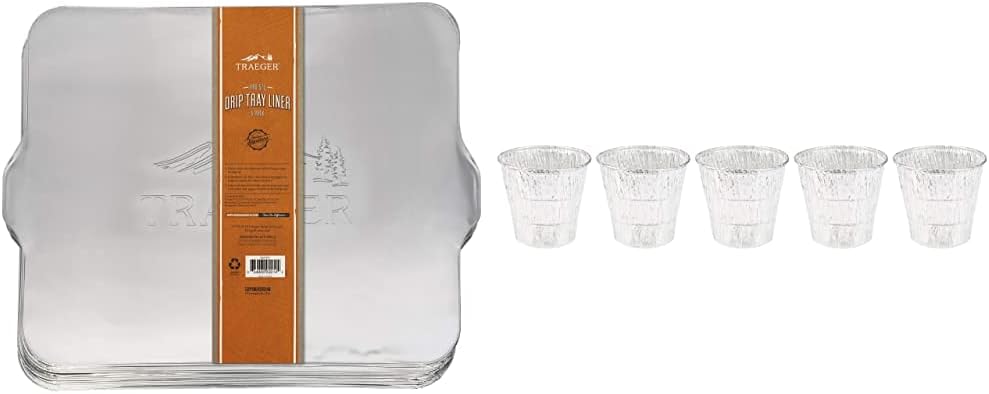 Traeger BAC507 Liner 5 Pack-PRO 575/PRO22 Grill Drip Tray, Set of 5 Disposable Aluminum Wood-Fired Cooking, Silver & Traeger Grills BAC407z 5-Pack Bucket Liner, Basic Pack : Patio, Lawn & Garden