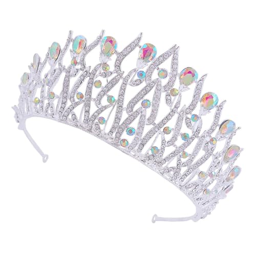 NOLITOY 1 Pc Diamante De Color Nupcial Real Traje Comunión Boda De Cumpleaños Fuente Princesa Nupcial Pedrería Perla Celebración Boda Nupcial Tiaras De Novia Boda Largo Aleación Silver