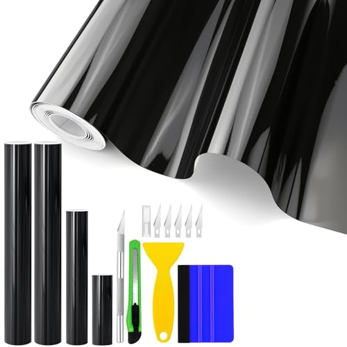 4 Rollen Auto Folie Schwarz Glänzend,150 cm Selbstklebend Auto Folie VinylFolie mit Luftkanälen Wrapping,Blasenfrei Lackschutzfolie Glanz für Autos Draußen, Motorrad, Fahrrad