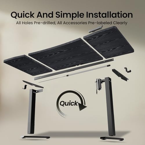 Image of Veken 63 x 28 Inch Electric Standing Desk, Sit to Stand Up, Work Home Office Computer Table for Study, Walking Pad, Writing, and Games, Wooden Desktop Desks, Black