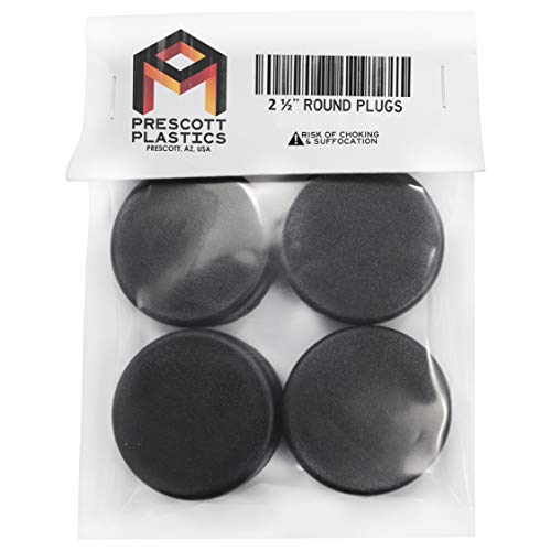 Image of Prescott Plastics 2 1 /2 inch (63.5mm) Outer Diameter Ribbed Plastic Hole Plugs, Round Black Metal Tubing End Caps, Strong Furniture Leg Inserts, Impact & Weather Resistant, Made in The USA - 4 Pack