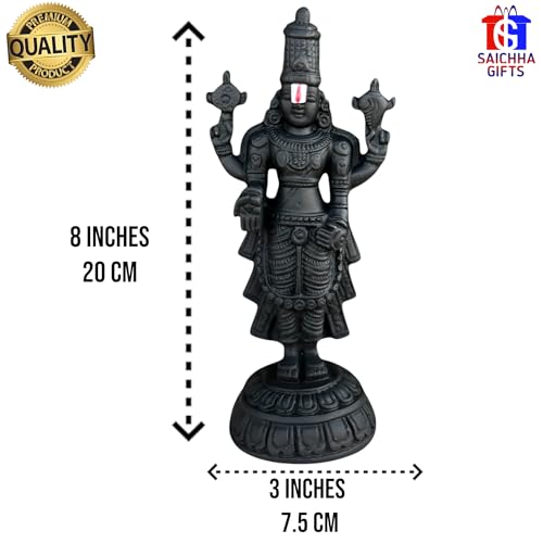 Image of Tirupati Balaji Idol For Car Dashboard, Venkateswara Swamy Murthi, Vaastu Advised Balaji Statue - Tirupati Balaji Murti Idols For Pooja Room (Marble, Black Big), 20 cm, 8 cm