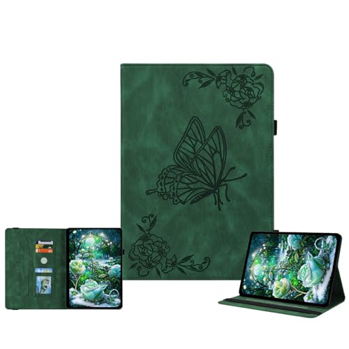 Housse Lenovo Tab K10 motif floral vert foncé avec porte-crayon pour le bureau
