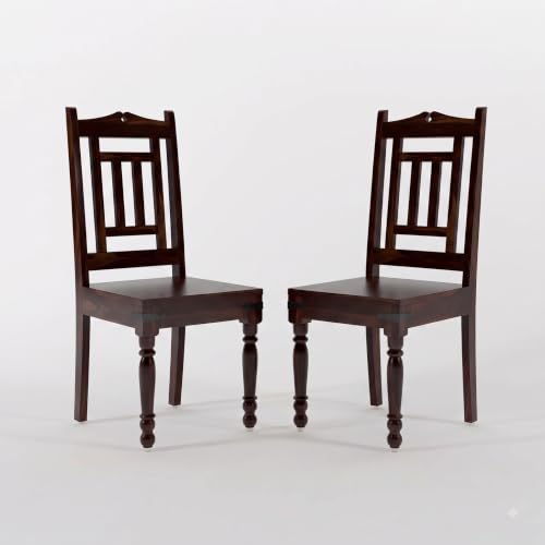 Image of JEENWOOD Premium Solid Wood Dining Chairs Featuring an Elegant Geometric Spindle Back, Rich Finish for Classic Home Seating Set of 2