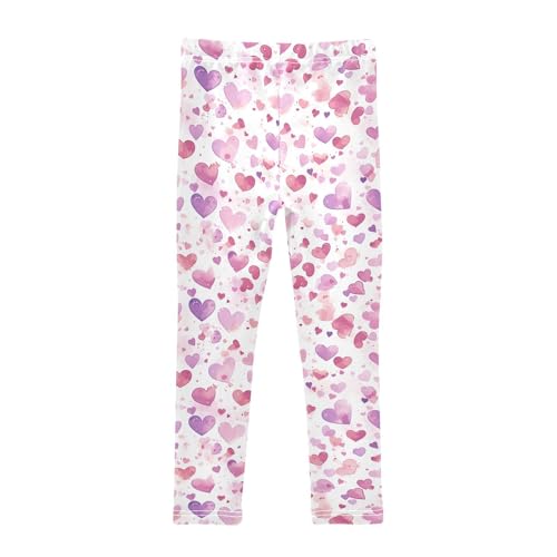 KLL Hearts Pink Purple Watercolor Toddler Girls' Active Leggings Comfortable Full Length Athleisure Pants Running2