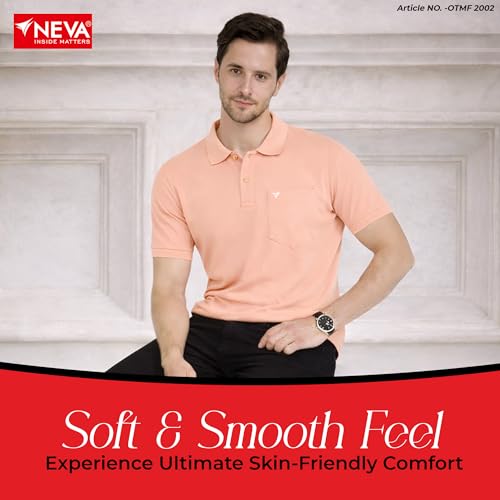 Image of NEVA Men's Regular Fit Half Sleeve Polo Neck T-Shirt with Chest Pocket