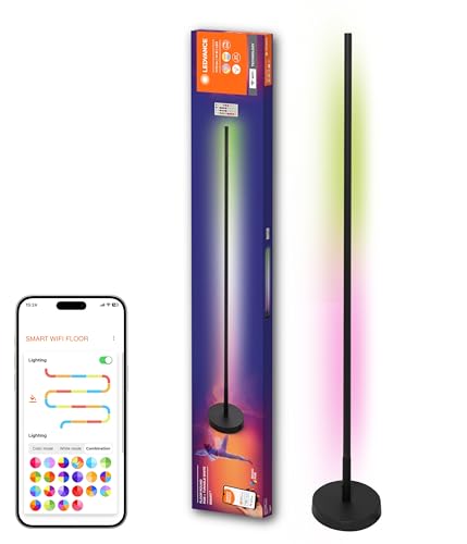 LEDVANCE SMART+ WIFI piantana LED angolare, rotonda, nera 14W, 1170lm, luce bianca e colorata regolabile, dimmerabile, funzione ritmo musicale, lunga durata, controllabile tramite app, 2700-6500K