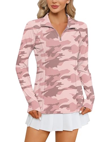 Image of LOMON Women Long Sleeve Shirts Sun Protection 1 /4 Zip Summer Quick Dry Hiking Shirts Quarter Zip Pullover for Women