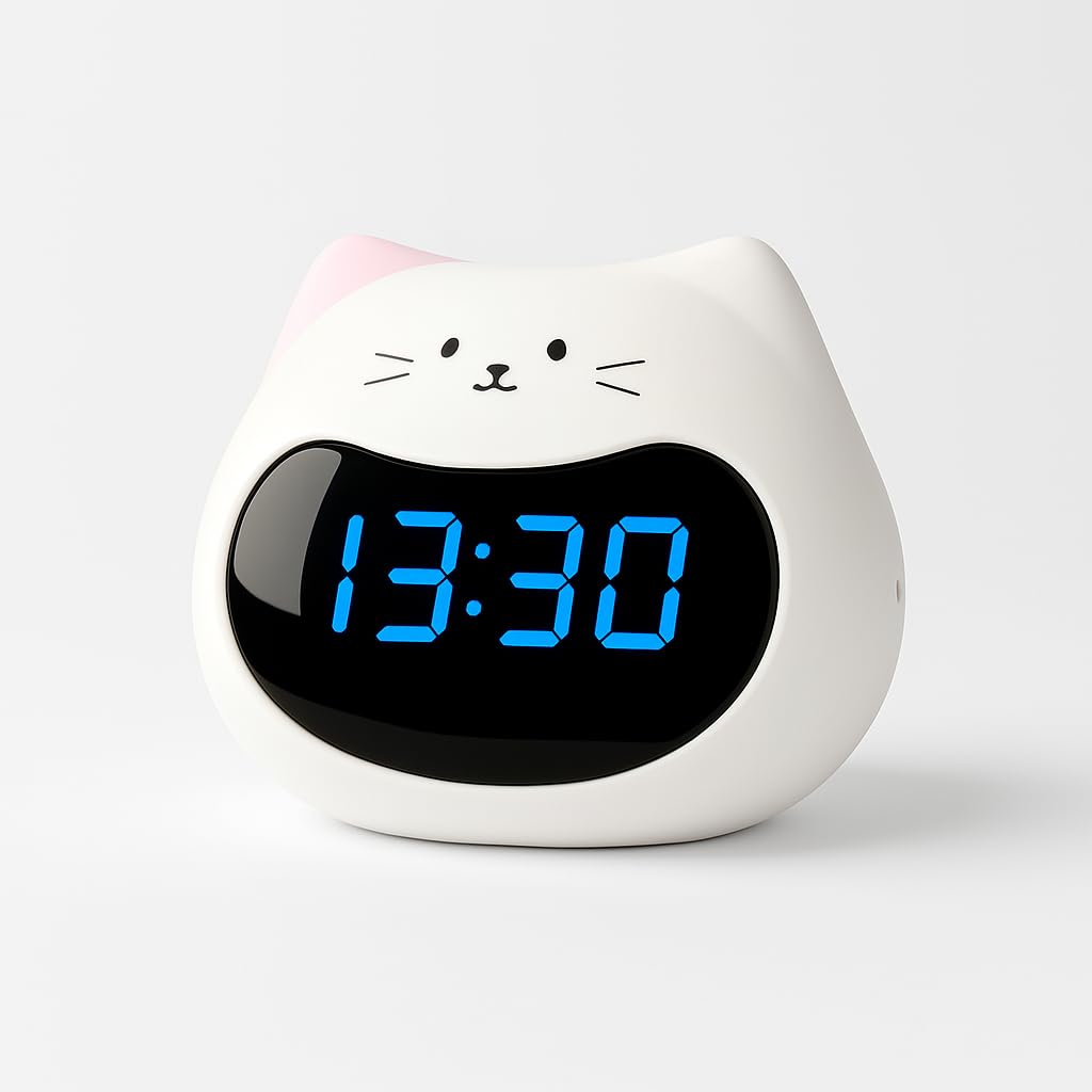 NYRWANA Lady Cat Digital Plastic Clock & Lamp Smart Voice-Controlled Digital Alarm Clock & Night Light Clock for Students with Adjustable Brightness, 7 x 9 Cm, Cat Clock, White