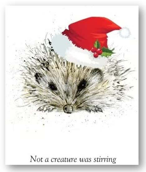 Peartree Heybridge Pack of 5 Open Artistic Christmas Greeting Cards - Hedgehog in Festive Hat - 5 Cards of 1 Stunning Design - In Aid of Combined Charities Christmas Card Association