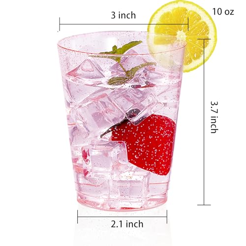 Image of DaYammi 100 Pack 10oz Pink Plastic Cups, Premium Disposable Rose Gold Glitter Plastic Cups for Martini and Cocktail,Disposable Cup with Pink Glitter Perfect for Party Wedding Bridal Shower