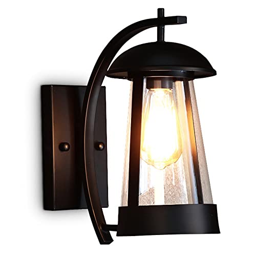 Aplique de Pared Moderno, lámpara de Pared para Exteriores, lámpara de Pared Grande Negra para Exterior con Vidrio Transparente para Porche Delantero E26/E27, Impermeable, para ext