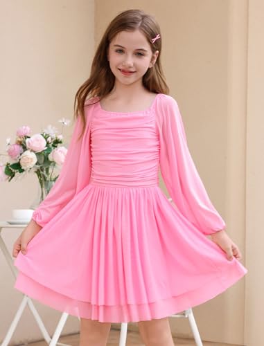 IBTOM CASTLE Girls Long Sleeve Formal Dress Teen Ruched Flowy Birthday Party Prom Graduation Homecoming Dance Dresses4