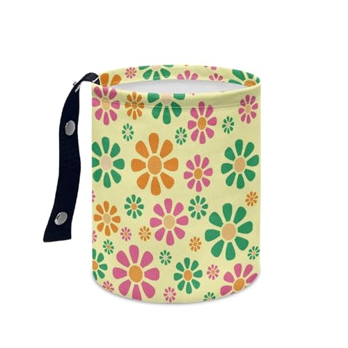Image of Groovy Hippie Flowers Car Trash Can Collapsible Hanging Portable Dustbin Bin Waste Basket Car Accessories Interior for Car SUV Universal Fit