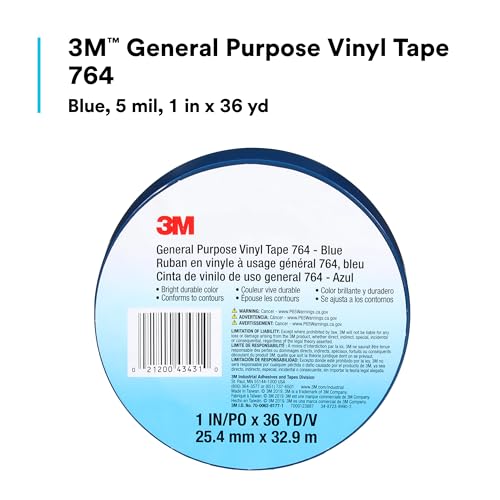 Image of 3M General Purpose Vinyl Tape 764, Blue, 1 in x 36 yd, 5 mil, Individually Wrapped Conveniently Packaged, 1 Roll