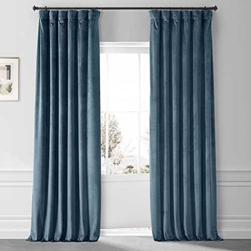 Image of HPD Half Price Drapes Signature Plush Velvet Blackout Curtains for Bedroom (1 Panel), 50W X 84L Hotel Black Out Curtains for Living Room, Thermal Insulated Blackout Curtains for Windows, Oxford Blue