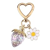 装飾ハートキーリング ストロベリーデイシステーマ 丈夫な樹脂素材 飛沫防止デザイン 日常使用アイテム ストロベリーハートキーホルダー