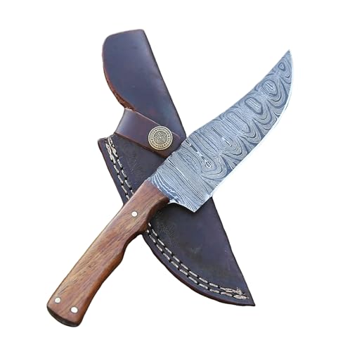 Decent Knives 9 Inch Fixed Blade knife Handcrafted Damascus Steel Hunting Knife with Leather Sheath - Perfect for Hunting and Camping - Premium Outdoor Bushcraft Skinning Knife.