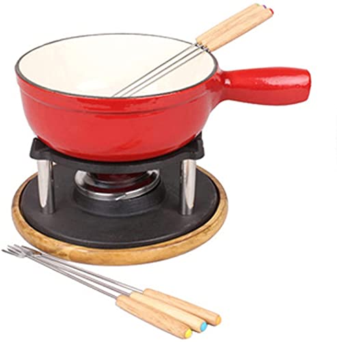 HUIXINLIANG Gusseisen Fondue Topf Set, Fondue rot 20 cm mit 6 Gabeln, für...