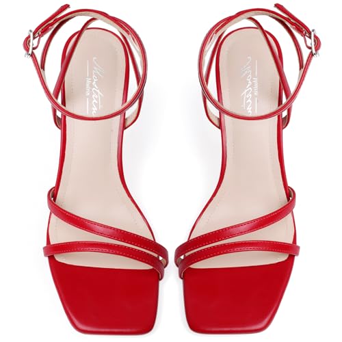 Image of Mostrin Womens Sandals Strappy Heels for Women Ankle Strap Lace Up Heels Square Open Toe Heels Tie Up Stiletto High Heeled Sandals for Prom, Party, Daily Wear