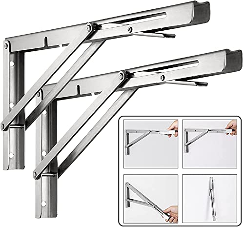 Thicken Folding Shelf Brackets'12', Max Load 450 lb Heavy Duty Wall Mounted Floating Foldable Shelf Bracket for Table Work Bench,2 Pcs DIY Folding Stainless Steel Table Leg Bracket,Space Saving