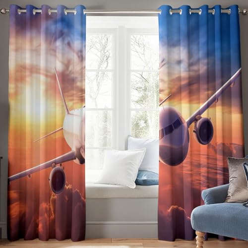 Rideaux à œillets motif avion pour la chambre d'enfant et le salon