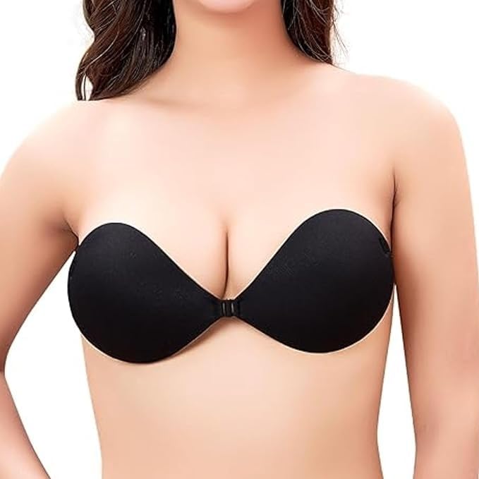hometail Adhesive Reusable Strapless Self Silicone Push-up Invisible Sticky Bras (in, Cup Band, B, Black)-picture-25