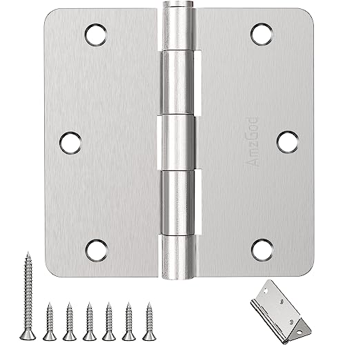AmzGod Door Hinges Brushed Nickel - 30 Pack Nickel Door Hinges 3.5 Inch Rounded Interior Satin Nickel Door Hinge with 1/4 Radius - Flat Iron Residential Standard 3 1/2 Inches Silver Door Hardware