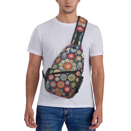 Mochila cruzada con estampado floral bohemio negra miniatura 7