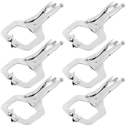 Generic Ningwaan 6 Pack 11 Inch C Clamp Locking Pliers, Heavy-Duty Locking C Clamp, C Pliers With Swivel Pads, Adjustable Nickel Plated Face Clamp For Woodworking cover