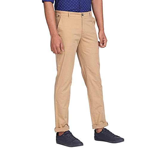 Image of Colorplus Men's Cotton Blend Checks Pattern Contemporary Fit Flat Front Casual Trouser