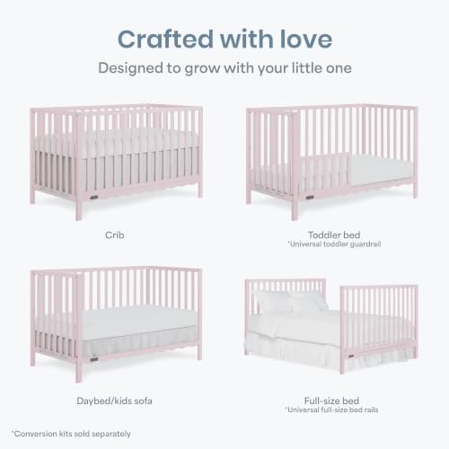 Image of Dream On Me Synergy Wave 5-in-1 Convertible Full Size Baby Crib, Pink