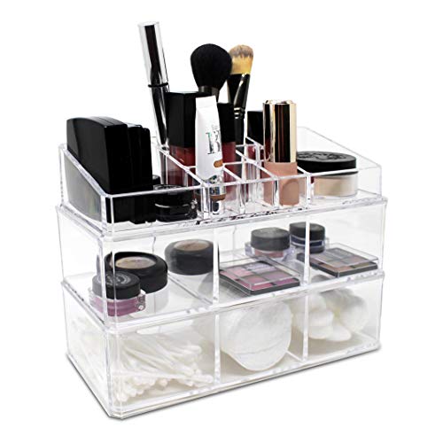 Ikee Design Acrylic Cosmetics Makeup Storage Case, Bathroom Products Storage Organizers for Qtip, Cotton Cube, Office Supplies Storage