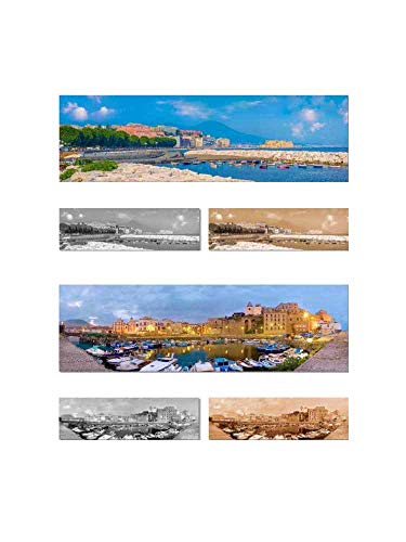 Tableau panoramique Napoli en impression sur toile haut de gamme avec cadre en bois