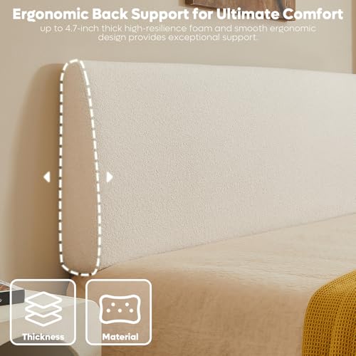 Image of Pinmoco 4.7 inch Upholstered Headboard for Full Size Bed, Height Adjustable and Ergonomic Headboard, Easy Assemble, Sturdy and Durable, Teddy Velvet, Beige