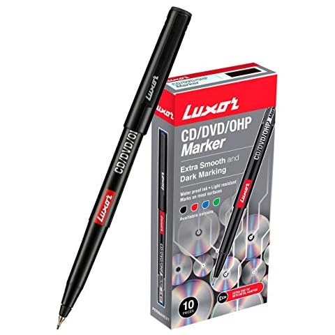 Luxor CD/DVD/OHP Marker Black Pack Of 10 Pen +1 GROSSē Pen Free (Black) Cover