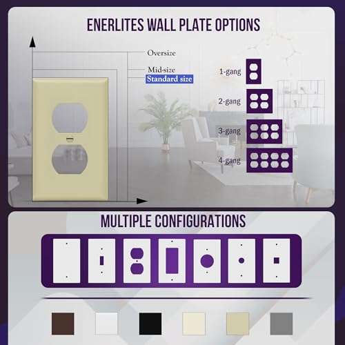 Image of Duplex Wall Plates Kit by Enerlites 8821-I Home Electrical Outlet Cover, 1-Gang Standard Size, Unbreakable Polycarbonate Material, Ivory- 10 Pack Dual Port Replacement Receptacle Faceplates