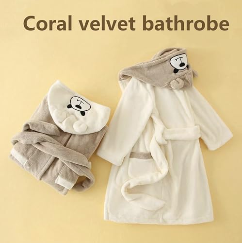 Image of DIVYAM Unisex Kids Bathrobe for 6-12 Years - 425 GSM Double Sided Soft Fleece Coral Velvet Material | Brown Hooded with White Bear | Lightweight & Quick Dry | Ideal for Bath, Pool & Beach