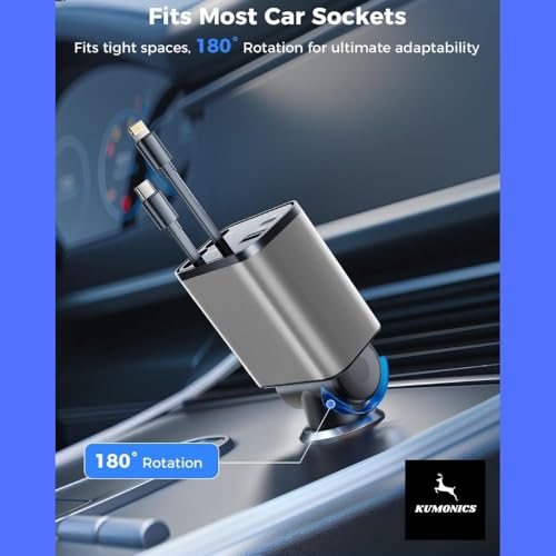 Image of 120W 4-in-1 Retractable Car Charger Socket 2025, Super Fast Multi USB Type-C Adapter with Dual Ports, Smart Car Mobile Charger Compatible with Android & iPhone 16 /15 /14 /13 /12 /11 Pro Max
