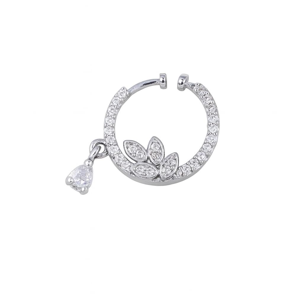 Premium Silver-Plated Round Nosepin with Hanging Teardrop Charm-image-6