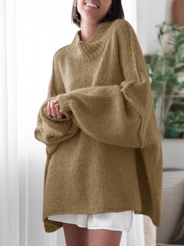 Image of Saodimallsu Womens Oversized Sweaters Mock Neck Batwing Long Sleeve 2026 Fall Trendy Ribbed Knit Casual Tunic Sweater