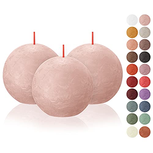 BOLSIUS 3 Pack Misty Pink Rustic Ball Pillar Candles - 3 Inch - Premium European Quality - Includes Natural Plant-Based Wax - Unscented Dripless Smokeless 25 Hour Party Dcor and Wedding Candles