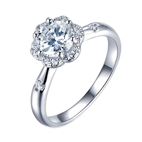 Bague argent moissanite 1ct de style floral de fiançailles haut de gamme