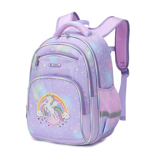 16 inches Kids School Bags for Girls 8-12 Years Height 130155 cm / 4351 Ultralight 650g Ergonomic Design Backpack for Back to School (Purple Unicorn 16 inches)