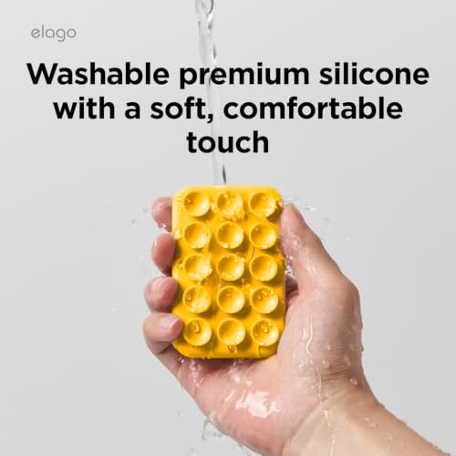 Image of elago Magnetic Suction Cup Phone Mount for iPhone, Compatible with MagSafe | Removable, Silicone, Holder, Hands-Free Selfies, Video for TikTok, Instagram Influencer, Creator, Strong Magnetism (Sunshine)
