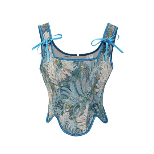 Corset moulant rétro floral bleu XL pour affiner la silhouette