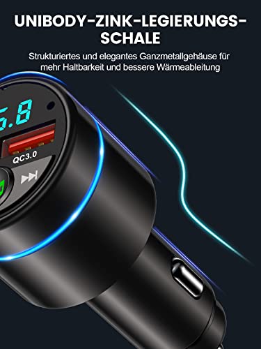 Mohard Bluetooth Adapter Auto, Ganzmetall FM Transmitter Auto Bluetooth mit PD 30W & QC3.0 18W Schnellladung, Freisprechanlage Bluetooth5.3, Rauschunterdrückung Mikrofon, Ringlicht