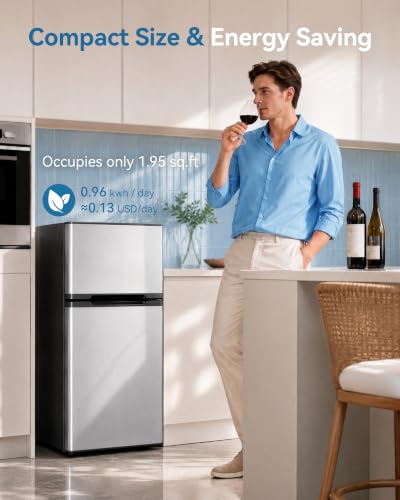 Image of Feelfunn 2.5 Cu.Ft Mini Fridge with Freezer, 2 Door Dorm Fridge, Silver